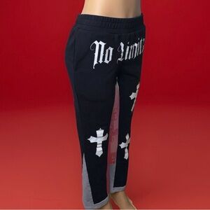 No Limit Black Sweatpants with White Cross Graphics